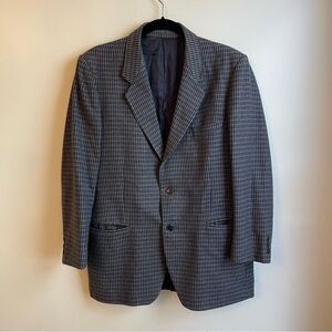 Vintage Franco Russi Wool Houndstooth Blazer Sport Coat Italy Navy Gray 42 R